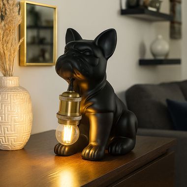 Lampada da tavolo, ceramica, cane, nero, rame, H 24 cm