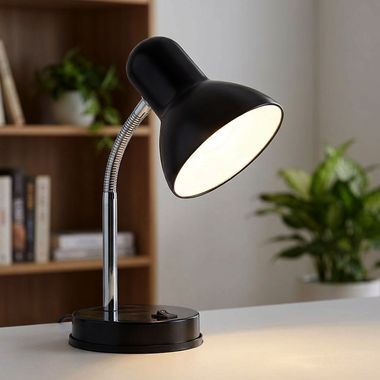 Lampe de table, Flexo, noir, métal, mat, chromé, E27, H 35 cm