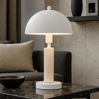 Tafellamp, wit, travertijnsteen, H 34 cm