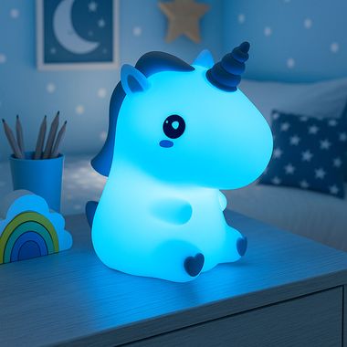 Lampada da tavolo per bambini a LED RGB, unicorno, cambio colore, touch dimmer, H 15 cm