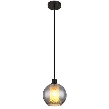 Lampa wisząca, czarna, kula szklana, dymna, wys. 120 cm