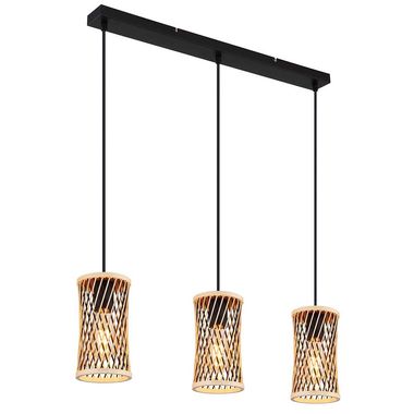 Suspension, noire, bambou, 3 lumières, L 72 cm