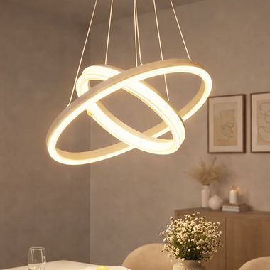 LED Hängeleuchte, Ringe, sandfarben, höhenverstellbar, D 50 cm