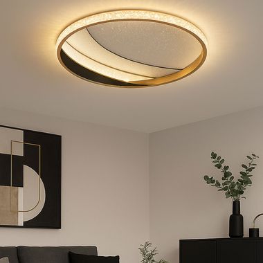 LED ceiling light, crystal, gold, chrome, CCT, D 41 cm