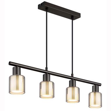 Pendant light, metal, matt black, glass chrome-plated, H 120cm
