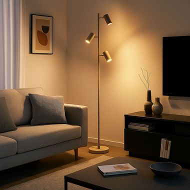 Stehleuchte, sandfarben, Fußschalter, schwenkbar, H 154 cm