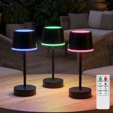 Set of 3 RGB LED table lamps, rechargeable battery, remote control, IP54, H 20 cm