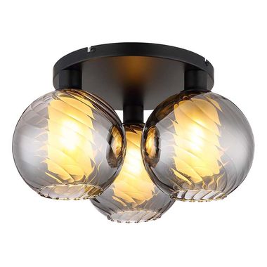 Ceiling light, metal, black, smoke-colored glass, D 46 cm