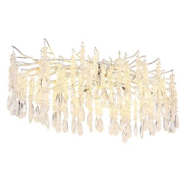 Ceiling light, metal, silver-colored, glass crystals, L 100 cm