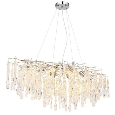 Hanglamp, metaal, zilverkleurig, glazen kristallen, H 120 cm
