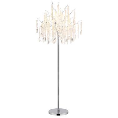 Floor lamp, silver, glass crystals, foot switch, H 165 cm