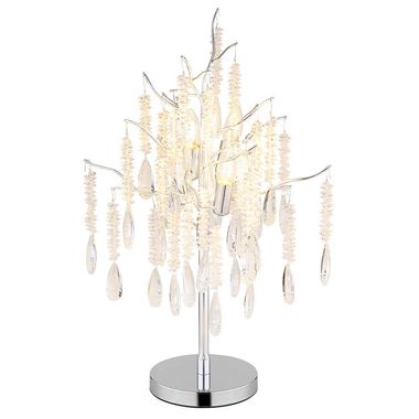 Lampe de table, argent, cristaux de verre, interrupteur à câble, H 67 cm