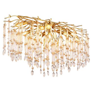 Lampada da soffitto, color oro, cristalli di vetro, E14, H 48 cm