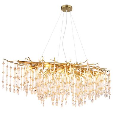 Kroonluchter, goudkleurig, glazen kristallen, helder, amber, H 120 cm