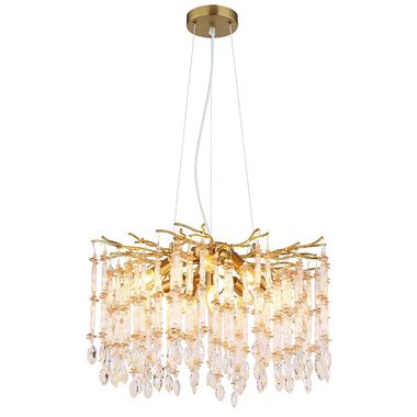 Kronleuchter, goldfarben, Glaskristalle, klar, amber, H 120 cm