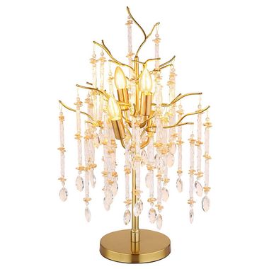 Tafellamp, mat goud, glazen kristallen, H 67 cm