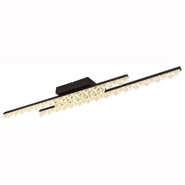 LED ceiling light, matt black, acrylic crystals, L 102 cm