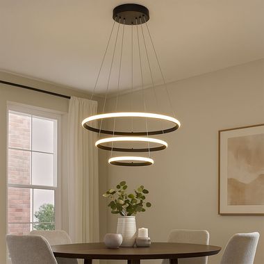LED hanglamp, zwart, ringvormig ontwerp, in hoogte verstelbaar, H 100 cm