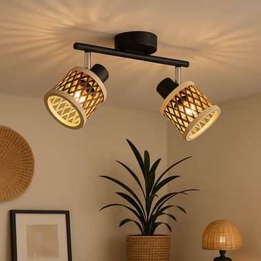 Ceiling light, matt black, bamboo, movable, L 25 cm
