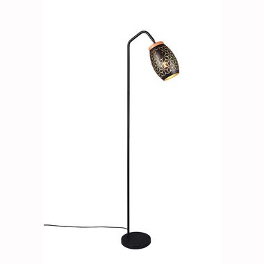 Lampa podłogowa metalowa, czarno-złota, E27, włącznik nożny, wys. 147 cm