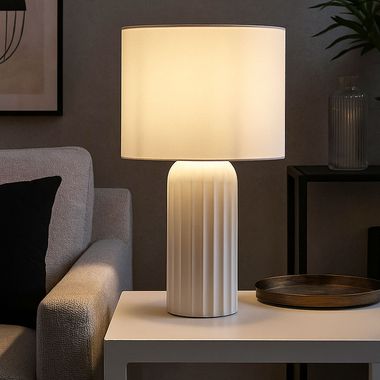 Lampe de table, céramique, blanc, E27, interrupteur à cordon, H 36 cm