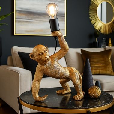 Lampada da tavolo, oro, scimmia, E27, interruttore a cavo, H 35,5 cm