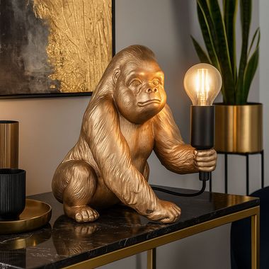 Table lamp, monkey, gold, E14, cord switch, H 23 cm