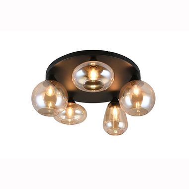Deckenlampe, Glas, schwarz matt, amberfarben, D 63,5 cm