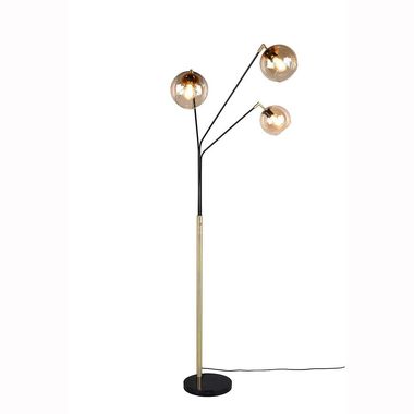 Stehlampe, Schwarz-Gold, Glaskugel, E27, H 200 cm
