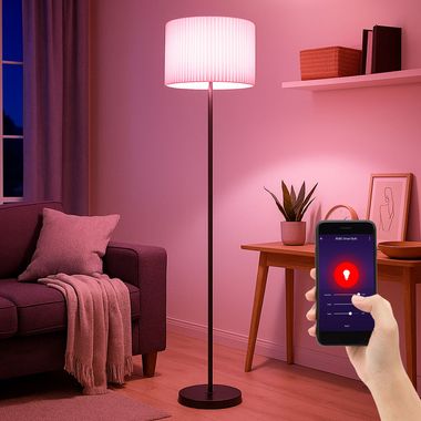 Lampadaire RGB LED, textile naturel, noir, commande par app, H 152 cm