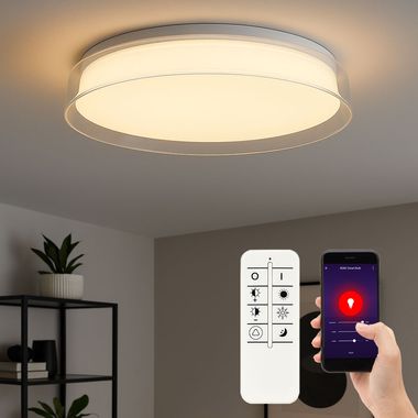 Plafonnier Smart LED, intensité lumineuse variable, télécommande, D 41 cm