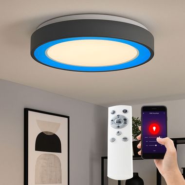 Plafonnier LED RGB, anthracite, commande par application, D 39 cm