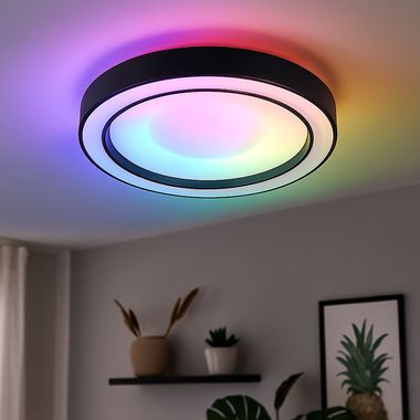 LED Deckenleuchte, schwarz, Fernbedienung, D 39 cm