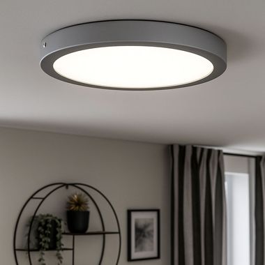 LED Deckenleuchte, Aufbaulampe, chrom-matt, D 30 cm