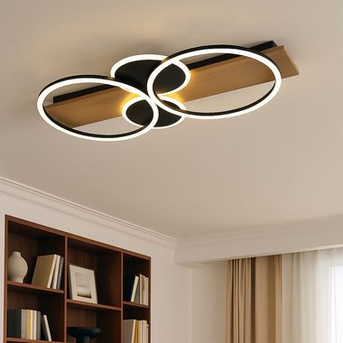 Lampa sufitowa LED, drewniana, czarna, L 72 cm