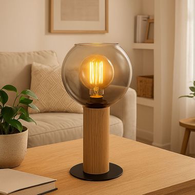 Tafellamp, glazen kap, metaal, rookzwart, H 30 cm