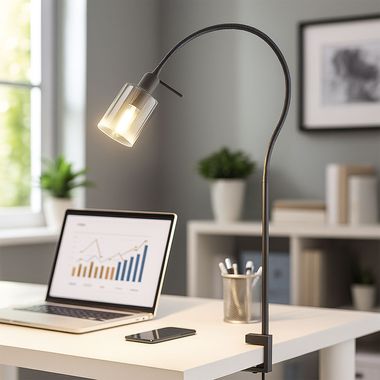 Lampe à pince, Flexo, verre fumé, noir, H 65 cm