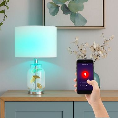 [Paket] RGB LED Tischleuchte, Metall, Chrom, App Steuerung, H 38 cm