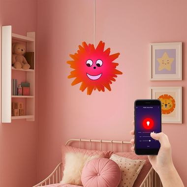 Lampe à suspendre, enfants, design soleil, bois, jaune, D 38 cm