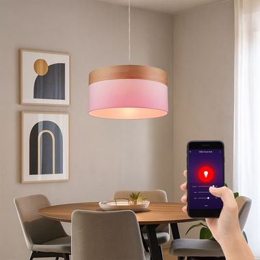 Smart LED hanging lamp, textile lampshade, app control
