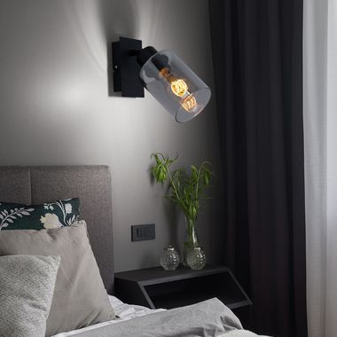 Lampada da parete, vetro fumè, spot mobile, H 20 cm