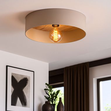 Ceiling light, steel, wood, taupe, brass, D 42 cm