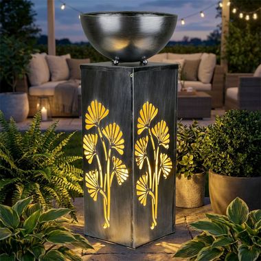 Lampa solarna LED, donica, dekoracja kwiatowa, srebrno-antyczny, wys. 59 cm