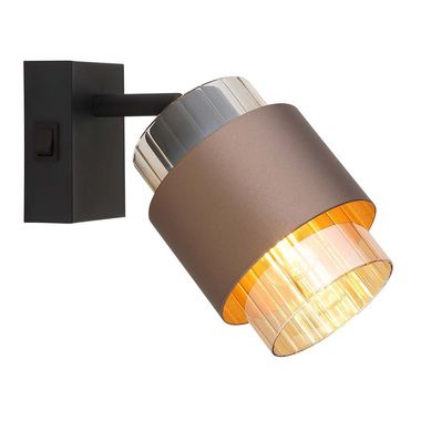 Wandlamp, matzwart, amberkleurig glas, tuimelschakelaar, hoogte 17 cm