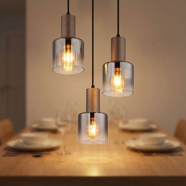 Lampa wisząca, kolor kawowy, przydymione szkło, wys. 150 cm