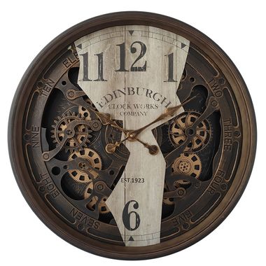 Wanduhr, Glas, braun, bewegliche Zahnräder, römisches Ziffernblatt, D 76 cm