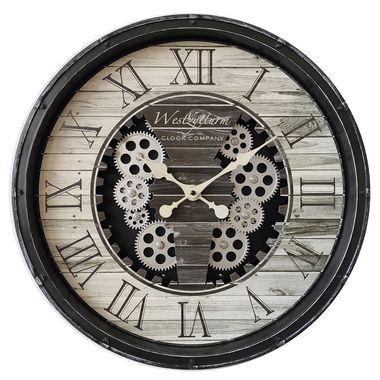 Wanduhr, Kunststoff, schwarz, bewegliche Zahnräder, D 50,8cm