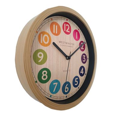 Orologio da parete, effetto legno, numeri colorati, analogico, diametro 22 cm