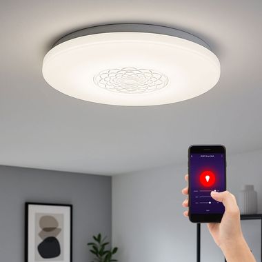 LED Deckenleuchte, weiß, dimmbar, App Steuerung, D 34 cm