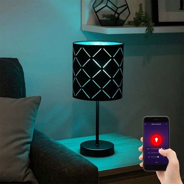 Smart LED lampe de table, découpes décoratives, velours, noir, H 35 cm